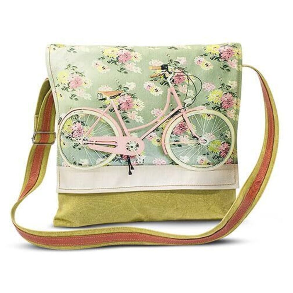 9178 Ireland Sturdy Leather Pink Bicycle Floral Canvas Bag Pink, Multicolor